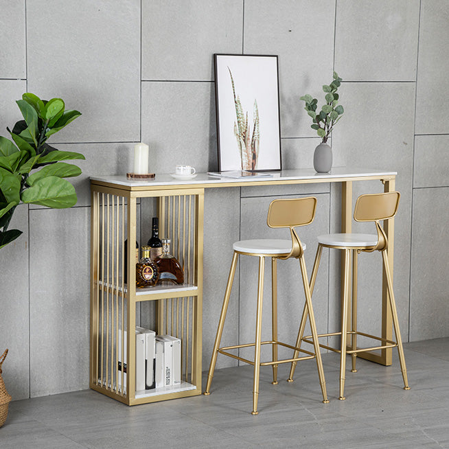 White Rectangle Faux Marble Top Bar Table Industrial Double Pedestal with Shelves Clearhalo 'Bar Furniture' 'Bar Tables' 'bar_tables' 'furn' 'furn_bar_tables' 'Furniture' 'Kitchen & Dining Furniture' 6961038