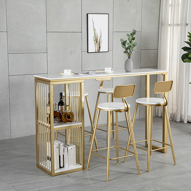 White Rectangle Faux Marble Top Bar Table Industrial Double Pedestal with Shelves Clearhalo 'Bar Furniture' 'Bar Tables' 'bar_tables' 'furn' 'furn_bar_tables' 'Furniture' 'Kitchen & Dining Furniture' 6961039