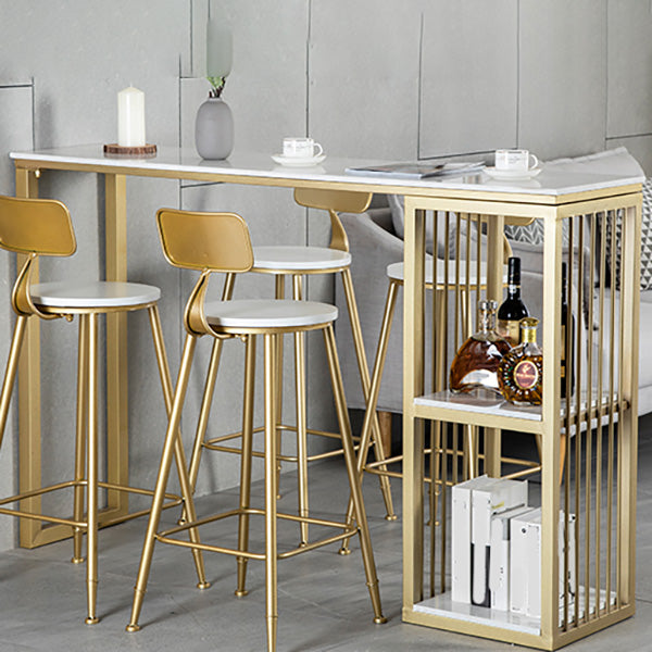 White Rectangle Faux Marble Top Bar Table Industrial Double Pedestal with Shelves Clearhalo 'Bar Furniture' 'Bar Tables' 'bar_tables' 'furn' 'furn_bar_tables' 'Furniture' 'Kitchen & Dining Furniture' 6961041