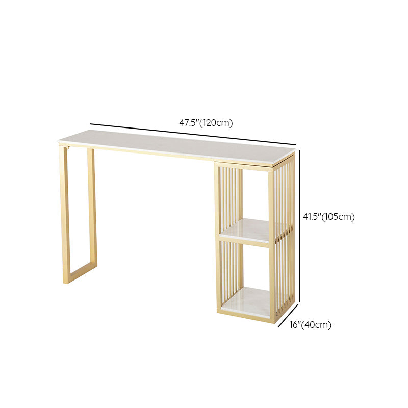 White Rectangle Faux Marble Top Bar Table Industrial Double Pedestal with Shelves Clearhalo 'Bar Furniture' 'Bar Tables' 'bar_tables' 'furn' 'furn_bar_tables' 'Furniture' 'Kitchen & Dining Furniture' 6961047