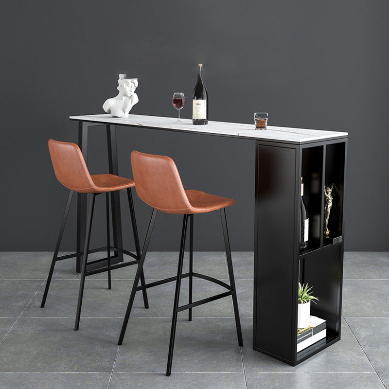 Rectangle Stone Black Metal Bar Height Table Industrial Double Pedestal Bar Table Clearhalo 'Bar Furniture' 'Bar Tables' 'bar_tables' 'furn' 'furn_bar_tables' 'Furniture' 'Kitchen & Dining Furniture' 6961095