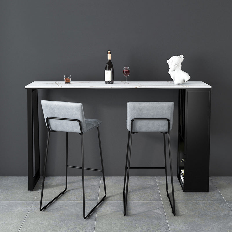 Rectangle Stone Black Metal Bar Height Table Industrial Double Pedestal Bar Table Clearhalo 'Bar Furniture' 'Bar Tables' 'bar_tables' 'furn' 'furn_bar_tables' 'Furniture' 'Kitchen & Dining Furniture' 6961097