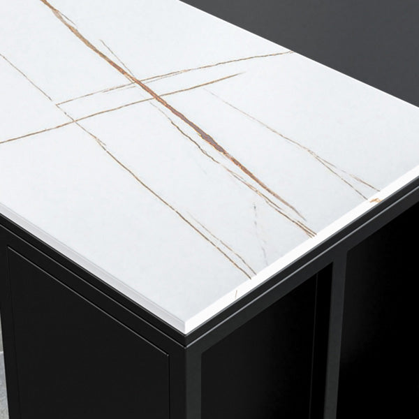 Rectangle Stone Black Metal Bar Height Table Industrial Double Pedestal Bar Table Clearhalo 'Bar Furniture' 'Bar Tables' 'bar_tables' 'furn' 'furn_bar_tables' 'Furniture' 'Kitchen & Dining Furniture' 6961098