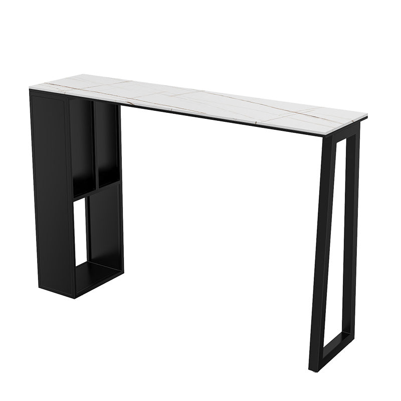 Rectangle Stone Black Metal Bar Height Table Industrial Double Pedestal Bar Table Without Chairs Clearhalo 'Bar Furniture' 'Bar Tables' 'bar_tables' 'furn' 'furn_bar_tables' 'Furniture' 'Kitchen & Dining Furniture' 6961099