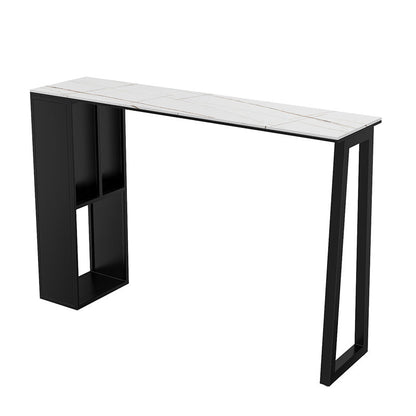 Rectangle Stone Black Metal Bar Height Table Industrial Double Pedestal Bar Table Without Chairs Clearhalo 'Bar Furniture' 'Bar Tables' 'bar_tables' 'furn' 'furn_bar_tables' 'Furniture' 'Kitchen & Dining Furniture' 6961099