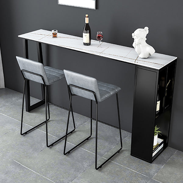 Rectangle Stone Black Metal Bar Height Table Industrial Double Pedestal Bar Table Clearhalo 'Bar Furniture' 'Bar Tables' 'bar_tables' 'furn' 'furn_bar_tables' 'Furniture' 'Kitchen & Dining Furniture' 6961102