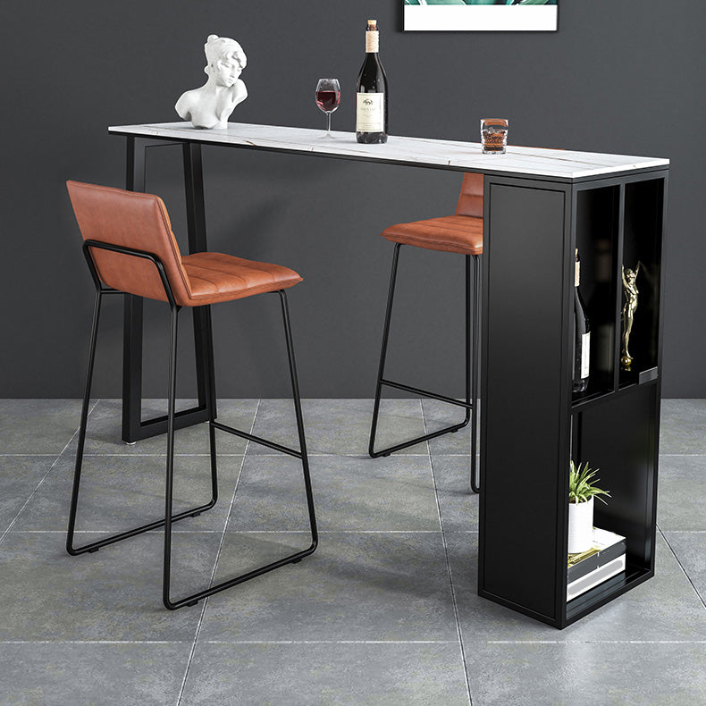 Rectangle Stone Black Metal Bar Height Table Industrial Double Pedestal Bar Table Clearhalo 'Bar Furniture' 'Bar Tables' 'bar_tables' 'furn' 'furn_bar_tables' 'Furniture' 'Kitchen & Dining Furniture' 6961103