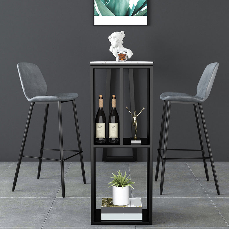 Rectangle Stone Black Metal Bar Height Table Industrial Double Pedestal Bar Table Clearhalo 'Bar Furniture' 'Bar Tables' 'bar_tables' 'furn' 'furn_bar_tables' 'Furniture' 'Kitchen & Dining Furniture' 6961104