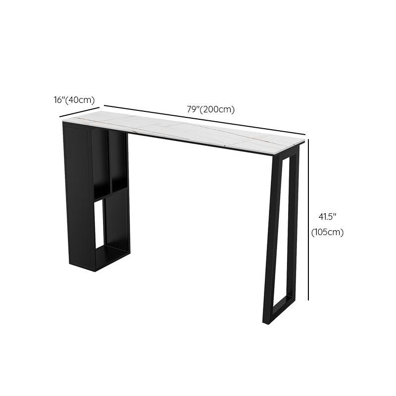 Rectangle Stone Black Metal Bar Height Table Industrial Double Pedestal Bar Table Clearhalo 'Bar Furniture' 'Bar Tables' 'bar_tables' 'furn' 'furn_bar_tables' 'Furniture' 'Kitchen & Dining Furniture' 6961106