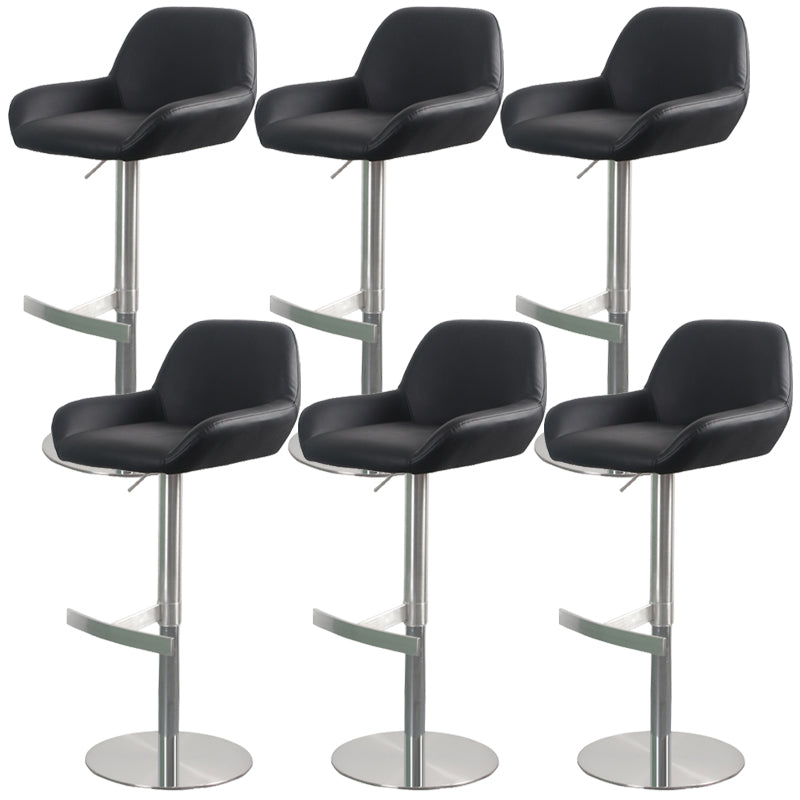 Glam Style Counter Stool Leather Adjustable Height Bar Stool with Metal Base Black 6 Piece Set Clearhalo 'Bar Furniture' 'Bar Stools' 'bar_stools' 'furn' 'furn_bar_stools' 'Furniture' 'Kitchen & Dining Furniture' 6961314