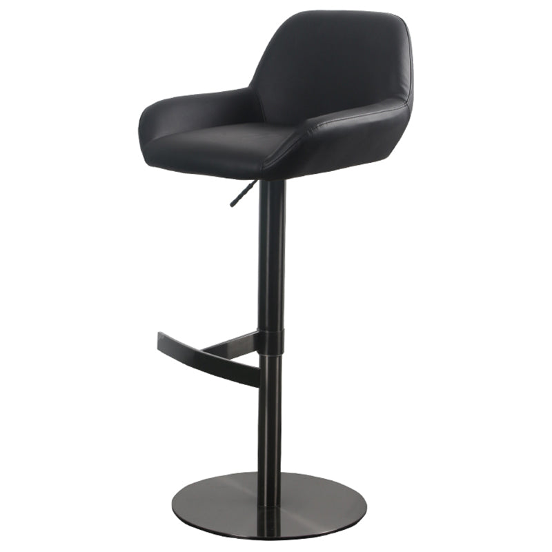 Glam Style Counter Stool Leather Adjustable Height Bar Stool with Metal Base Matte Black 1 Piece Clearhalo 'Bar Furniture' 'Bar Stools' 'bar_stools' 'furn' 'furn_bar_stools' 'Furniture' 'Kitchen & Dining Furniture' 6961318
