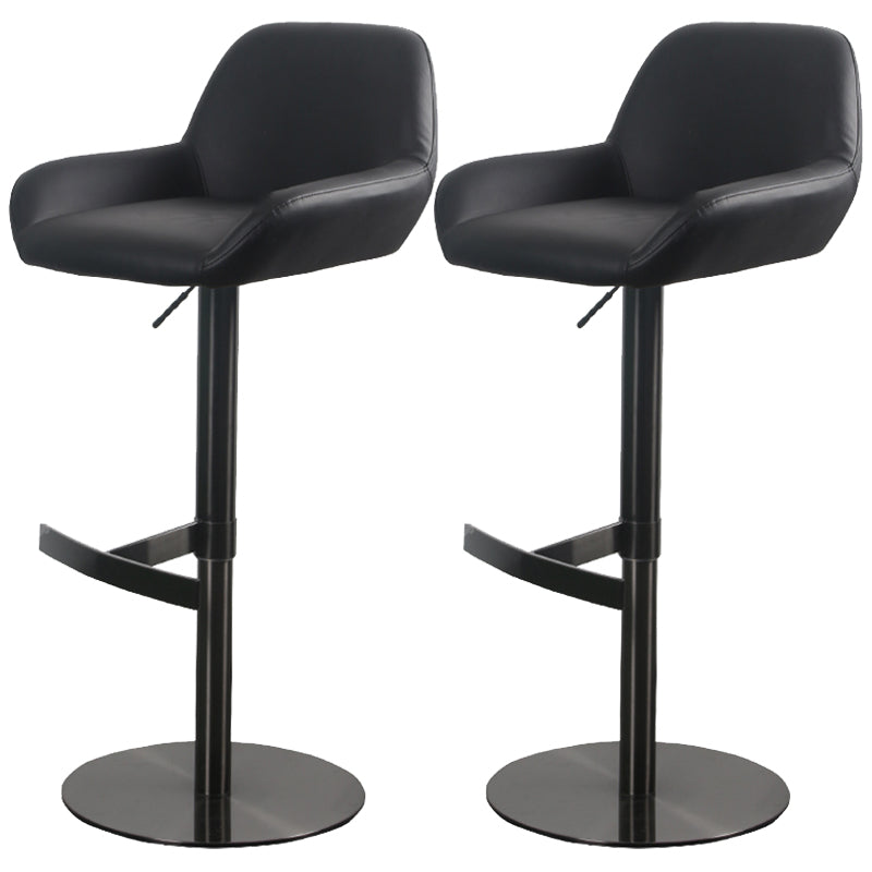 Glam Style Counter Stool Leather Adjustable Height Bar Stool with Metal Base Matte Black 2 Piece Set Clearhalo 'Bar Furniture' 'Bar Stools' 'bar_stools' 'furn' 'furn_bar_stools' 'Furniture' 'Kitchen & Dining Furniture' 6961321