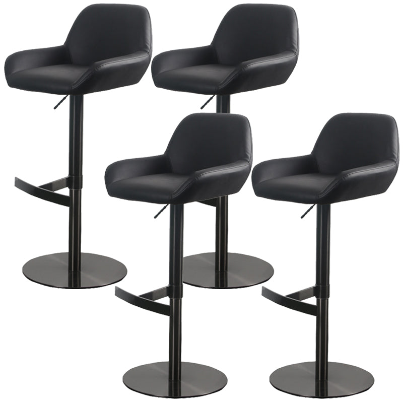 Glam Style Counter Stool Leather Adjustable Height Bar Stool with Metal Base Matte Black 4 Piece Set Clearhalo 'Bar Furniture' 'Bar Stools' 'bar_stools' 'furn' 'furn_bar_stools' 'Furniture' 'Kitchen & Dining Furniture' 6961323