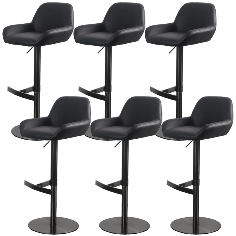 Glam Style Counter Stool Leather Adjustable Height Bar Stool with Metal Base Matte Black 6 Piece Set Clearhalo 'Bar Furniture' 'Bar Stools' 'bar_stools' 'furn' 'furn_bar_stools' 'Furniture' 'Kitchen & Dining Furniture' 6961325