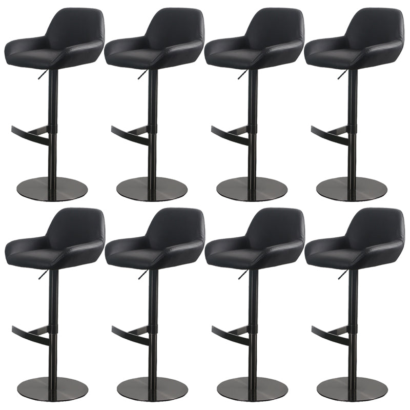 Glam Style Counter Stool Leather Adjustable Height Bar Stool with Metal Base Matte Black 8 Piece Set Clearhalo 'Bar Furniture' 'Bar Stools' 'bar_stools' 'furn' 'furn_bar_stools' 'Furniture' 'Kitchen & Dining Furniture' 6961326
