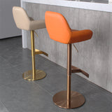 Glam Style Counter Stool Leather Adjustable Height Bar Stool with Metal Base