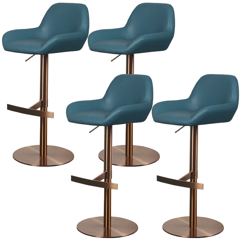 Glam Style Counter Stool Leather Adjustable Height Bar Stool with Metal Base Sky Blue 4 Piece Set Clearhalo 'Bar Furniture' 'Bar Stools' 'bar_stools' 'furn' 'furn_bar_stools' 'Furniture' 'Kitchen & Dining Furniture' 6961351
