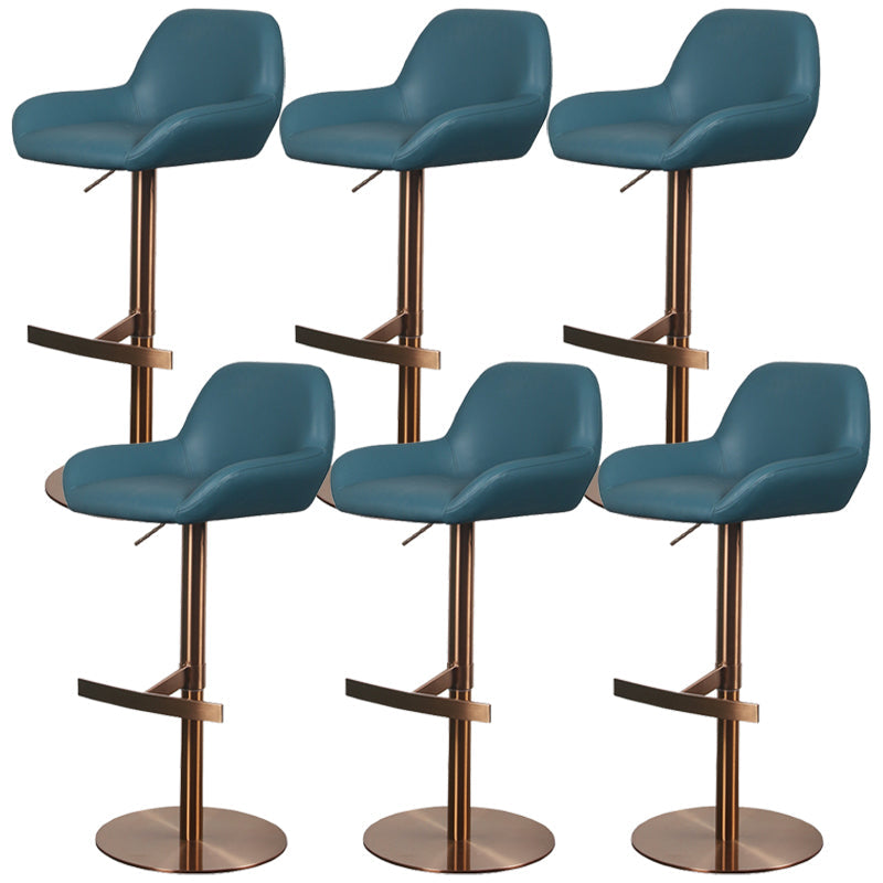 Glam Style Counter Stool Leather Adjustable Height Bar Stool with Metal Base Sky Blue 6 Piece Set Clearhalo 'Bar Furniture' 'Bar Stools' 'bar_stools' 'furn' 'furn_bar_stools' 'Furniture' 'Kitchen & Dining Furniture' 6961352