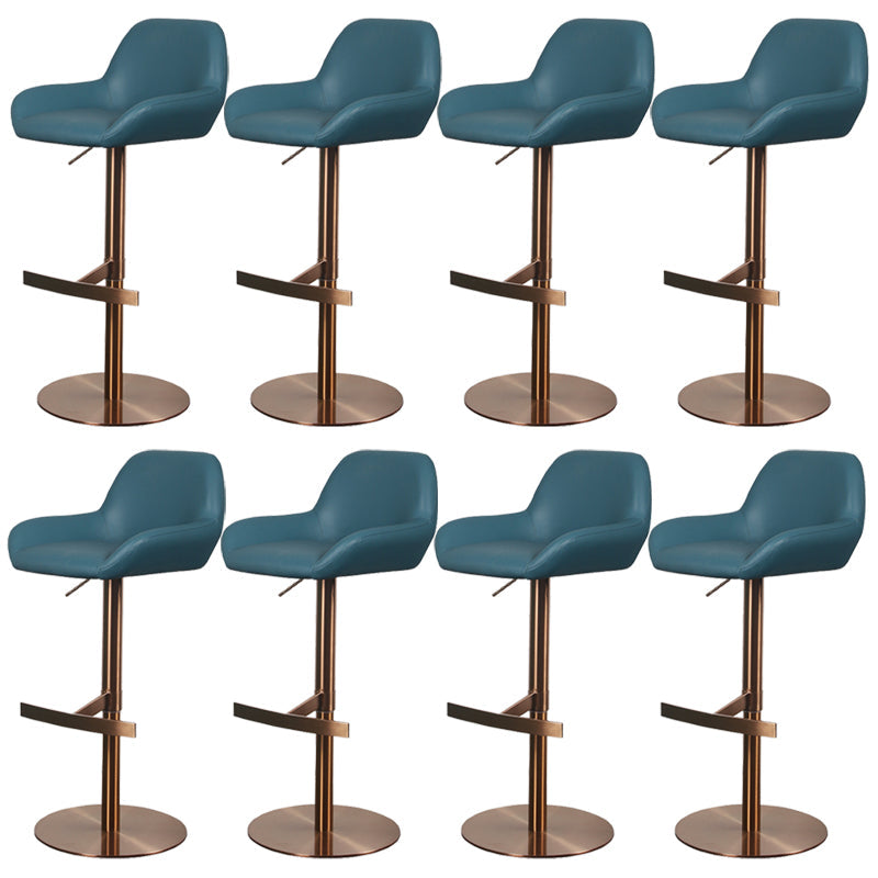 Glam Style Counter Stool Leather Adjustable Height Bar Stool with Metal Base Sky Blue 8 Piece Set Clearhalo 'Bar Furniture' 'Bar Stools' 'bar_stools' 'furn' 'furn_bar_stools' 'Furniture' 'Kitchen & Dining Furniture' 6961353