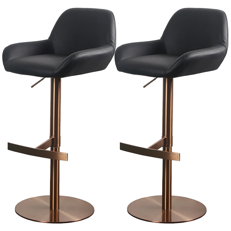 Glam Style Counter Stool Leather Adjustable Height Bar Stool with Metal Base Gloss Black 2 Piece Set Clearhalo 'Bar Furniture' 'Bar Stools' 'bar_stools' 'furn' 'furn_bar_stools' 'Furniture' 'Kitchen & Dining Furniture' 6961355