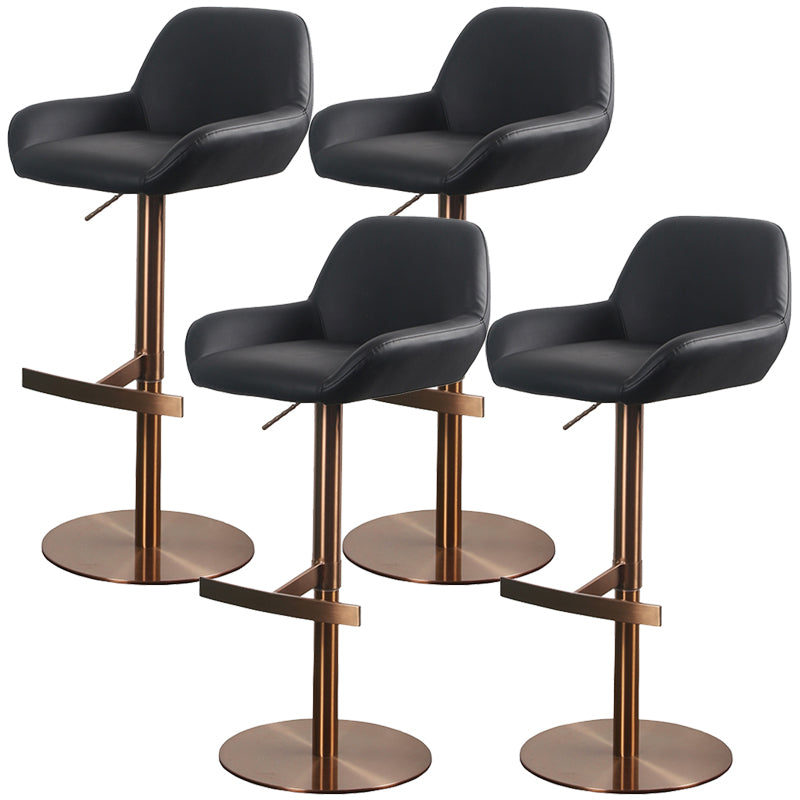 Glam Style Counter Stool Leather Adjustable Height Bar Stool with Metal Base Gloss Black 4 Piece Set Clearhalo 'Bar Furniture' 'Bar Stools' 'bar_stools' 'furn' 'furn_bar_stools' 'Furniture' 'Kitchen & Dining Furniture' 6961356