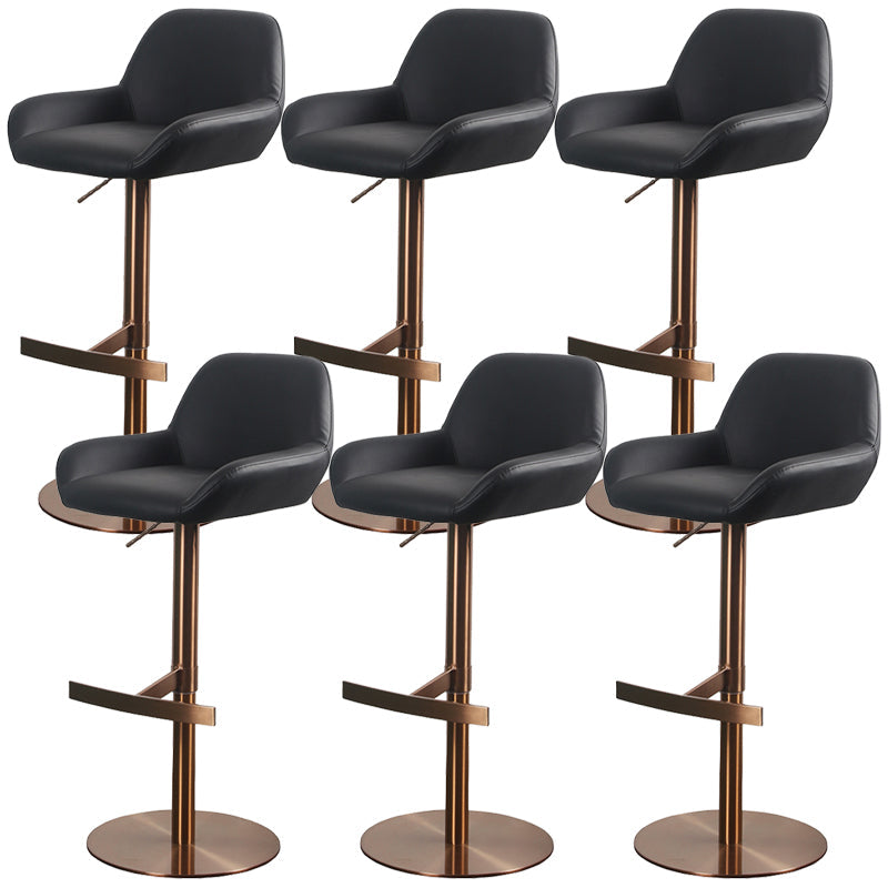 Glam Style Counter Stool Leather Adjustable Height Bar Stool with Metal Base Gloss Black 6 Piece Set Clearhalo 'Bar Furniture' 'Bar Stools' 'bar_stools' 'furn' 'furn_bar_stools' 'Furniture' 'Kitchen & Dining Furniture' 6961357