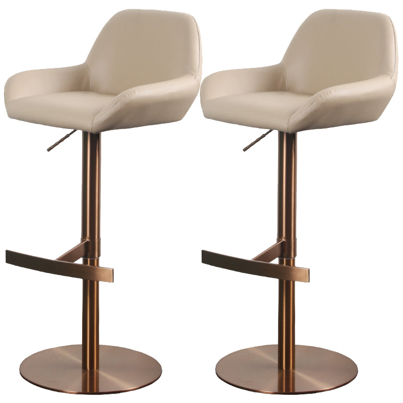 Glam Style Counter Stool Leather Adjustable Height Bar Stool with Metal Base Light Brown 2 Piece Set Clearhalo 'Bar Furniture' 'Bar Stools' 'bar_stools' 'furn' 'furn_bar_stools' 'Furniture' 'Kitchen & Dining Furniture' 6961365