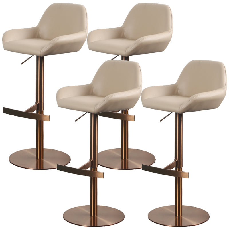 Glam Style Counter Stool Leather Adjustable Height Bar Stool with Metal Base Light Brown 4 Piece Set Clearhalo 'Bar Furniture' 'Bar Stools' 'bar_stools' 'furn' 'furn_bar_stools' 'Furniture' 'Kitchen & Dining Furniture' 6961366