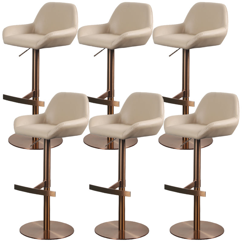 Glam Style Counter Stool Leather Adjustable Height Bar Stool with Metal Base Light Brown 6 Piece Set Clearhalo 'Bar Furniture' 'Bar Stools' 'bar_stools' 'furn' 'furn_bar_stools' 'Furniture' 'Kitchen & Dining Furniture' 6961367