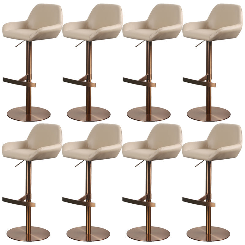 Glam Style Counter Stool Leather Adjustable Height Bar Stool with Metal Base Light Brown 8 Piece Set Clearhalo 'Bar Furniture' 'Bar Stools' 'bar_stools' 'furn' 'furn_bar_stools' 'Furniture' 'Kitchen & Dining Furniture' 6961368