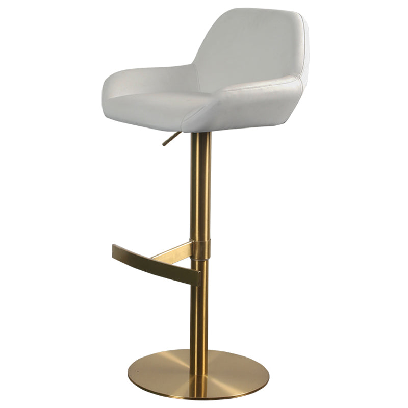 Glam Style Counter Stool Leather Adjustable Height Bar Stool with Metal Base White-Gold 1 Piece Clearhalo 'Bar Furniture' 'Bar Stools' 'bar_stools' 'furn' 'furn_bar_stools' 'Furniture' 'Kitchen & Dining Furniture' 6961374
