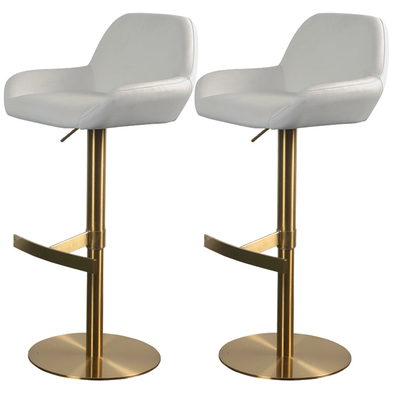 Glam Style Counter Stool Leather Adjustable Height Bar Stool with Metal Base White-Gold 2 Piece Set Clearhalo 'Bar Furniture' 'Bar Stools' 'bar_stools' 'furn' 'furn_bar_stools' 'Furniture' 'Kitchen & Dining Furniture' 6961375