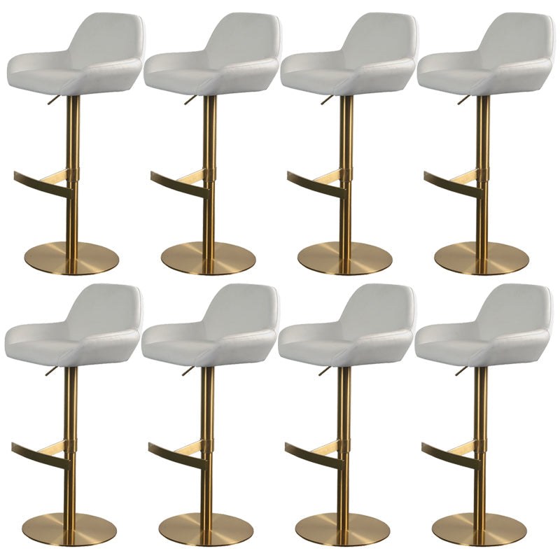 Glam Style Counter Stool Leather Adjustable Height Bar Stool with Metal Base White-Gold 8 Piece Set Clearhalo 'Bar Furniture' 'Bar Stools' 'bar_stools' 'furn' 'furn_bar_stools' 'Furniture' 'Kitchen & Dining Furniture' 6961378