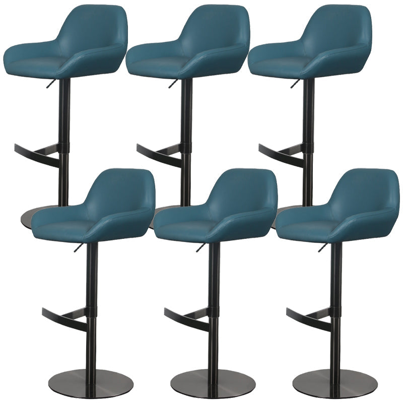Glam Style Counter Stool Leather Adjustable Height Bar Stool with Metal Base Blue-Black 6 Piece Set Clearhalo 'Bar Furniture' 'Bar Stools' 'bar_stools' 'furn' 'furn_bar_stools' 'Furniture' 'Kitchen & Dining Furniture' 6961387