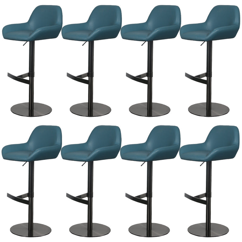 Glam Style Counter Stool Leather Adjustable Height Bar Stool with Metal Base Blue-Black 8 Piece Set Clearhalo 'Bar Furniture' 'Bar Stools' 'bar_stools' 'furn' 'furn_bar_stools' 'Furniture' 'Kitchen & Dining Furniture' 6961388