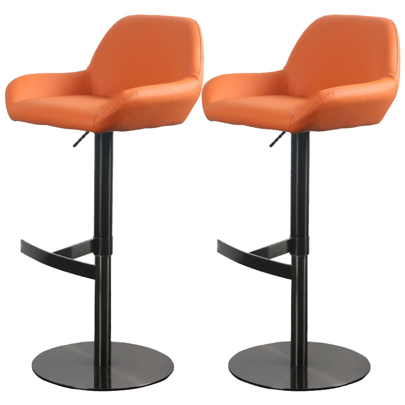 Glam Style Counter Stool Leather Adjustable Height Bar Stool with Metal Base Black-Orange 2 Piece Set Clearhalo 'Bar Furniture' 'Bar Stools' 'bar_stools' 'furn' 'furn_bar_stools' 'Furniture' 'Kitchen & Dining Furniture' 6961390