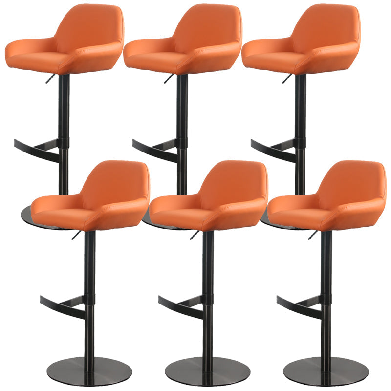 Glam Style Counter Stool Leather Adjustable Height Bar Stool with Metal Base Black-Orange 6 Piece Set Clearhalo 'Bar Furniture' 'Bar Stools' 'bar_stools' 'furn' 'furn_bar_stools' 'Furniture' 'Kitchen & Dining Furniture' 6961392