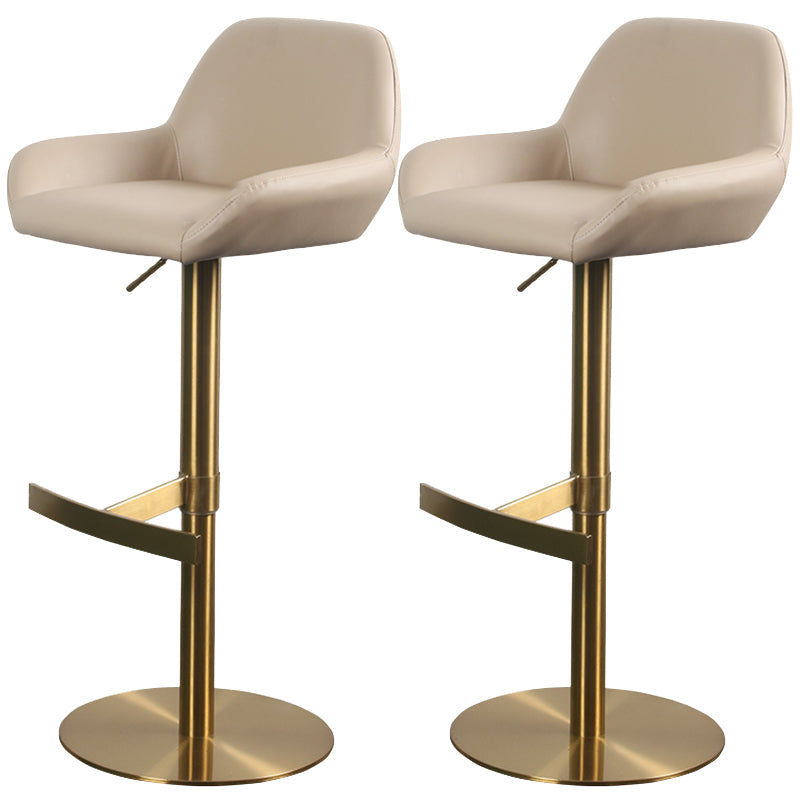 Glam Style Counter Stool Leather Adjustable Height Bar Stool with Metal Base Gold-Brown 2 Piece Set Clearhalo 'Bar Furniture' 'Bar Stools' 'bar_stools' 'furn' 'furn_bar_stools' 'Furniture' 'Kitchen & Dining Furniture' 6961395