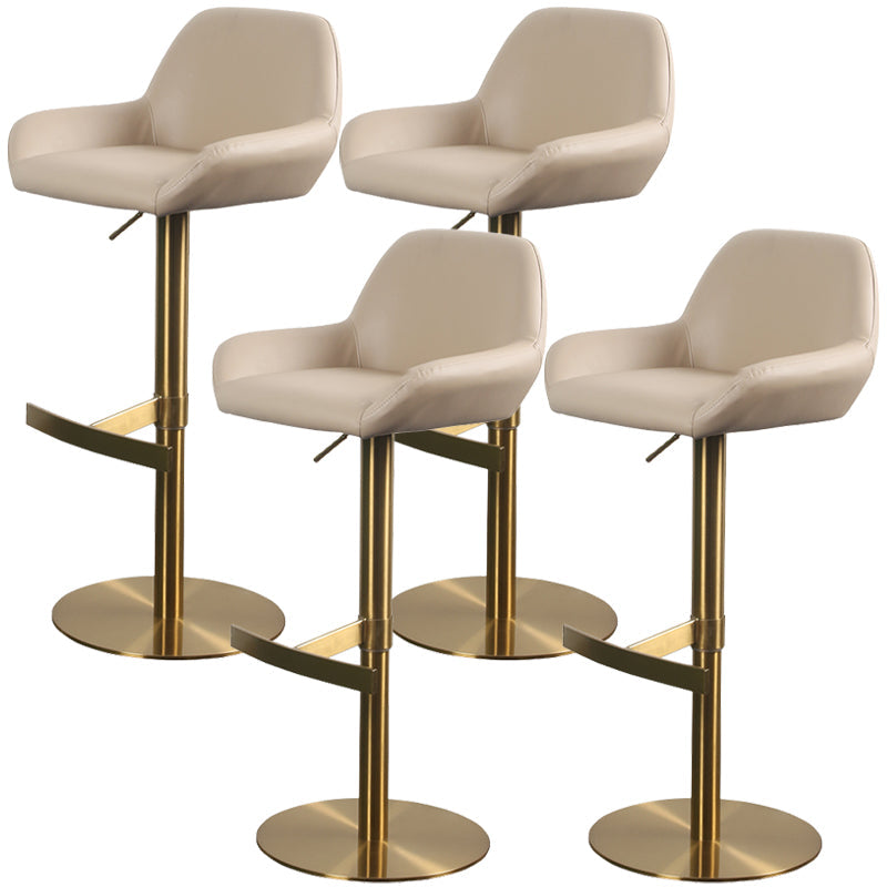 Glam Style Counter Stool Leather Adjustable Height Bar Stool with Metal Base Gold-Brown 4 Piece Set Clearhalo 'Bar Furniture' 'Bar Stools' 'bar_stools' 'furn' 'furn_bar_stools' 'Furniture' 'Kitchen & Dining Furniture' 6961396