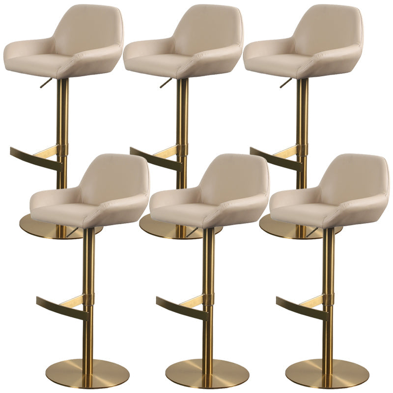 Glam Style Counter Stool Leather Adjustable Height Bar Stool with Metal Base Gold-Brown 6 Piece Set Clearhalo 'Bar Furniture' 'Bar Stools' 'bar_stools' 'furn' 'furn_bar_stools' 'Furniture' 'Kitchen & Dining Furniture' 6961397
