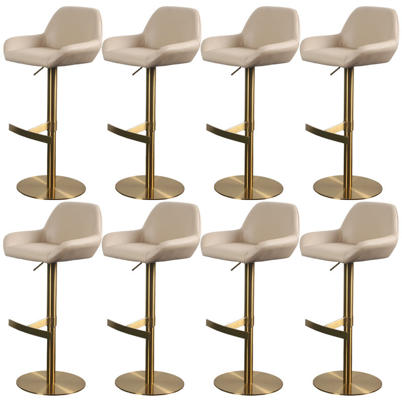 Glam Style Counter Stool Leather Adjustable Height Bar Stool with Metal Base Gold-Brown 8 Piece Set Clearhalo 'Bar Furniture' 'Bar Stools' 'bar_stools' 'furn' 'furn_bar_stools' 'Furniture' 'Kitchen & Dining Furniture' 6961398