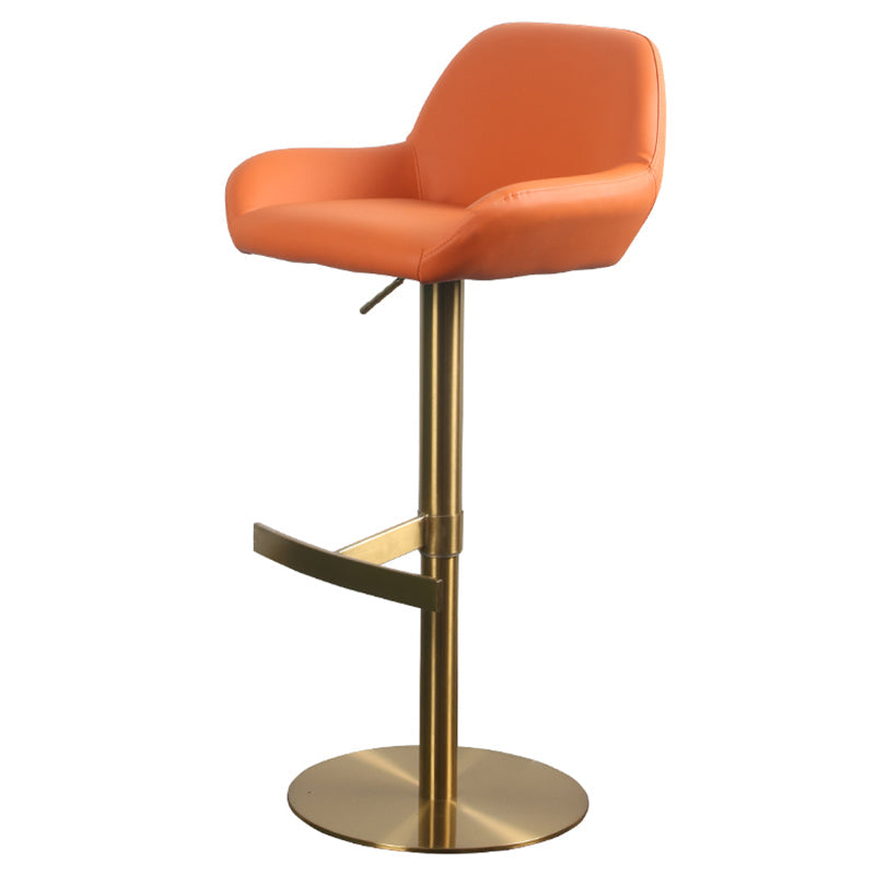 Glam Style Counter Stool Leather Adjustable Height Bar Stool with Metal Base Orange Gold 1 Piece Clearhalo 'Bar Furniture' 'Bar Stools' 'bar_stools' 'furn' 'furn_bar_stools' 'Furniture' 'Kitchen & Dining Furniture' 6961404