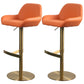 Glam Style Counter Stool Leather Adjustable Height Bar Stool with Metal Base Orange Gold 2 Piece Set Clearhalo 'Bar Furniture' 'Bar Stools' 'bar_stools' 'furn' 'furn_bar_stools' 'Furniture' 'Kitchen & Dining Furniture' 6961405