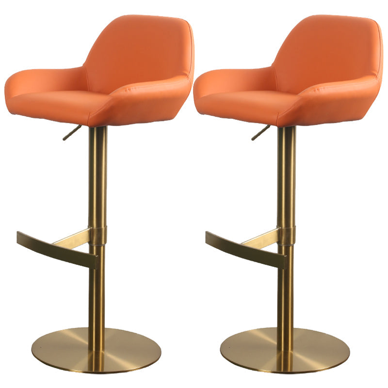 Glam Style Counter Stool Leather Adjustable Height Bar Stool with Metal Base Orange Gold 2 Piece Set Clearhalo 'Bar Furniture' 'Bar Stools' 'bar_stools' 'furn' 'furn_bar_stools' 'Furniture' 'Kitchen & Dining Furniture' 6961405