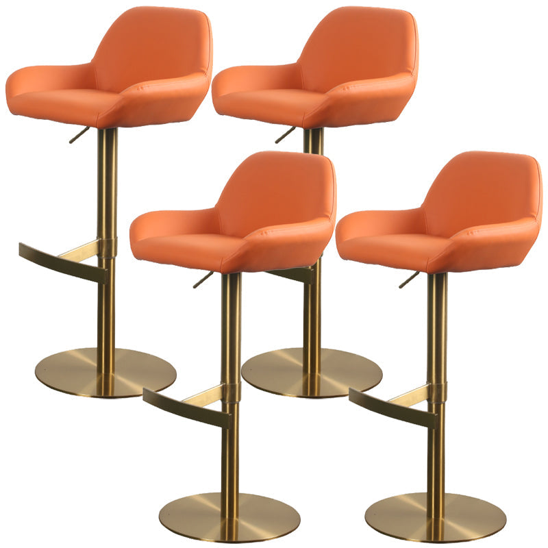 Glam Style Counter Stool Leather Adjustable Height Bar Stool with Metal Base Orange Gold 4 Piece Set Clearhalo 'Bar Furniture' 'Bar Stools' 'bar_stools' 'furn' 'furn_bar_stools' 'Furniture' 'Kitchen & Dining Furniture' 6961406