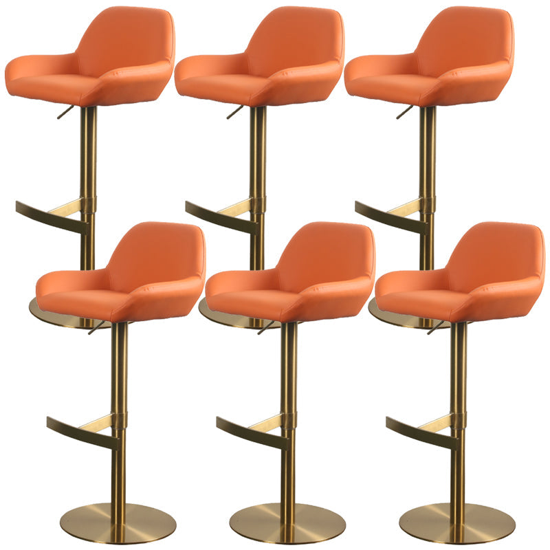 Glam Style Counter Stool Leather Adjustable Height Bar Stool with Metal Base Orange Gold 6 Piece Set Clearhalo 'Bar Furniture' 'Bar Stools' 'bar_stools' 'furn' 'furn_bar_stools' 'Furniture' 'Kitchen & Dining Furniture' 6961407