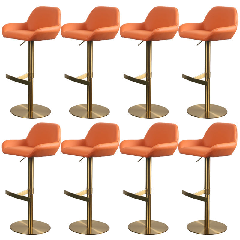 Glam Style Counter Stool Leather Adjustable Height Bar Stool with Metal Base Orange Gold 8 Piece Set Clearhalo 'Bar Furniture' 'Bar Stools' 'bar_stools' 'furn' 'furn_bar_stools' 'Furniture' 'Kitchen & Dining Furniture' 6961408