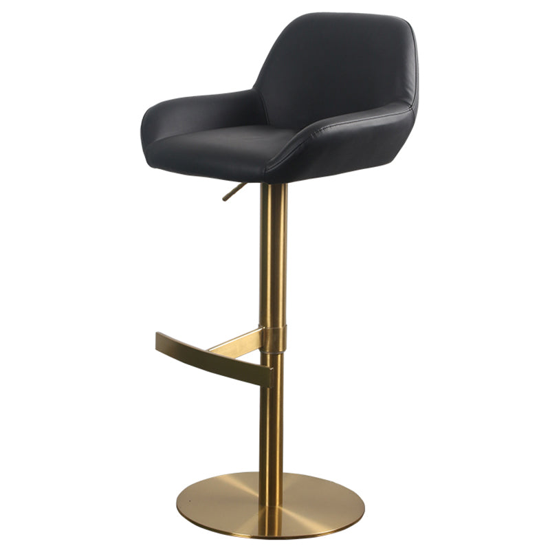 Glam Style Counter Stool Leather Adjustable Height Bar Stool with Metal Base Black-Gold 1 Piece Clearhalo 'Bar Furniture' 'Bar Stools' 'bar_stools' 'furn' 'furn_bar_stools' 'Furniture' 'Kitchen & Dining Furniture' 6961409