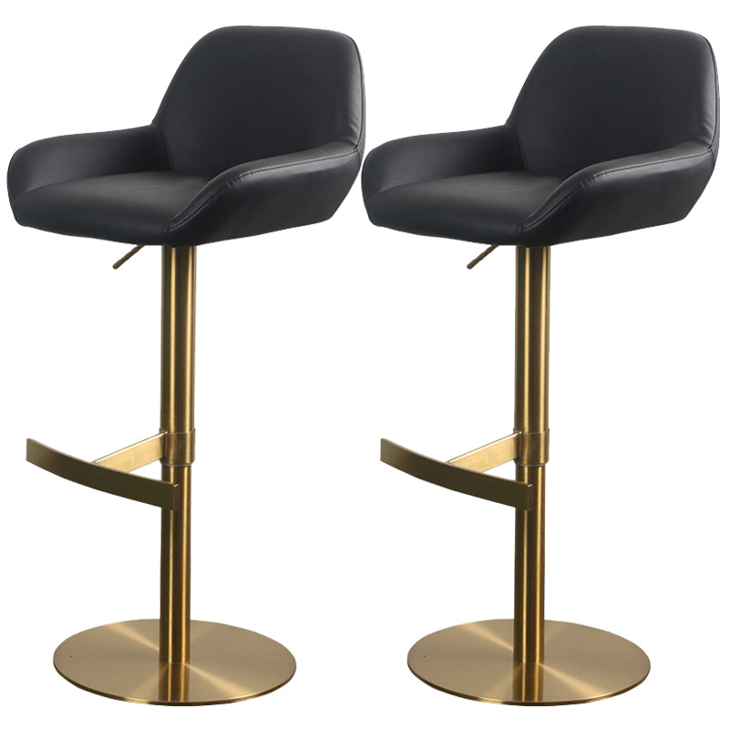 Glam Style Counter Stool Leather Adjustable Height Bar Stool with Metal Base Black-Gold 2 Piece Set Clearhalo 'Bar Furniture' 'Bar Stools' 'bar_stools' 'furn' 'furn_bar_stools' 'Furniture' 'Kitchen & Dining Furniture' 6961410