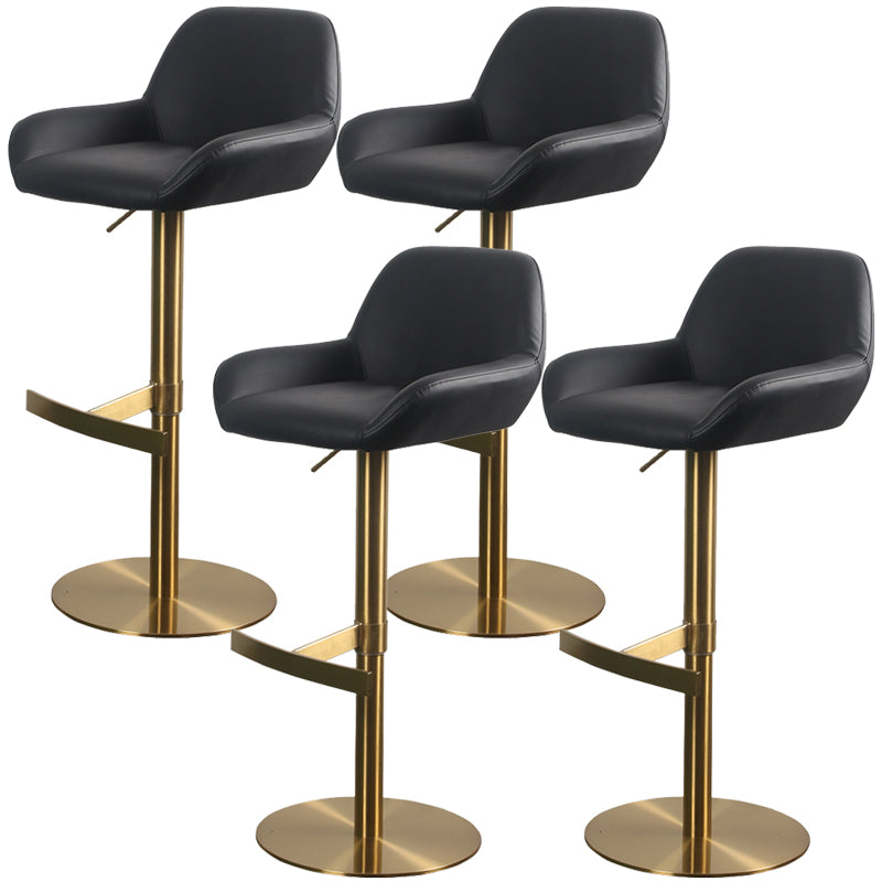 Glam Style Counter Stool Leather Adjustable Height Bar Stool with Metal Base Black-Gold 4 Piece Set Clearhalo 'Bar Furniture' 'Bar Stools' 'bar_stools' 'furn' 'furn_bar_stools' 'Furniture' 'Kitchen & Dining Furniture' 6961411